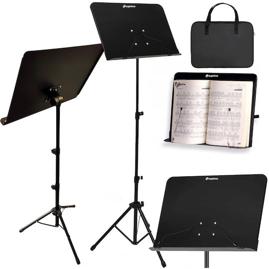 Suprimo D3 Set Music Stand Sheet Holder Adjustable Foldable Black Gig Bag Set 82-146 cm Up to 10 kg + Cover Foldable Tripod Orchestra Music Stand Sheet Music Carrying Case 820 1460 mm