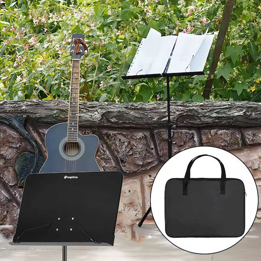 Suprimo D3 Set Music Stand Sheet Holder Adjustable Foldable Black Gig Bag Set 82-146 cm Up to 10 kg + Cover Foldable Tripod Orchestra Music Stand Sheet Music Carrying Case 820 1460 mm