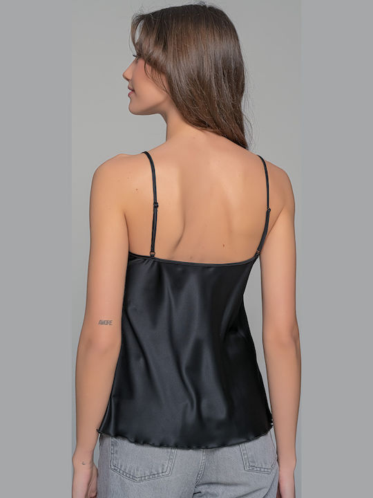 Women's Blouse Satin with Straps & V Neckline White