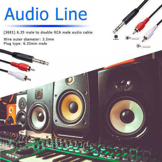 Кабел 6,3 мм мъжки - RCA мъжки 1.5м Прозрачен