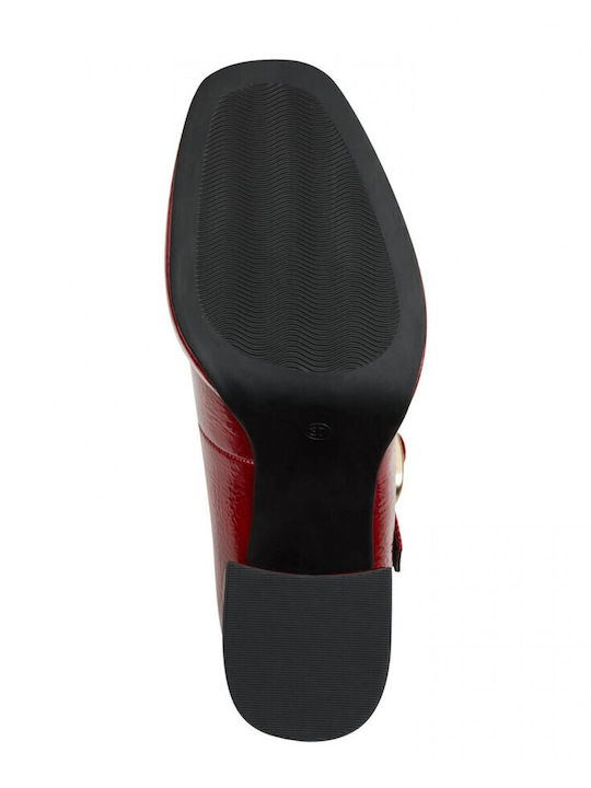 Synthetic Leather Red High Heels with Strap