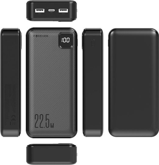Forever TB-300L Power Bank 20000mAh 22.5W with 2 USB-A Ports and USB-C Port Power Delivery Black