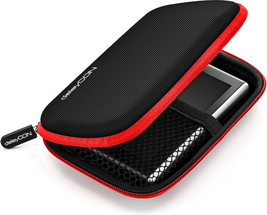 Deleycon Case for GPS Navigation Devices Up to 4 3" & 5" 14.6x9.3x3.4cm Durable Shockproof 2 Internal Pockets Mesh Pockets Red