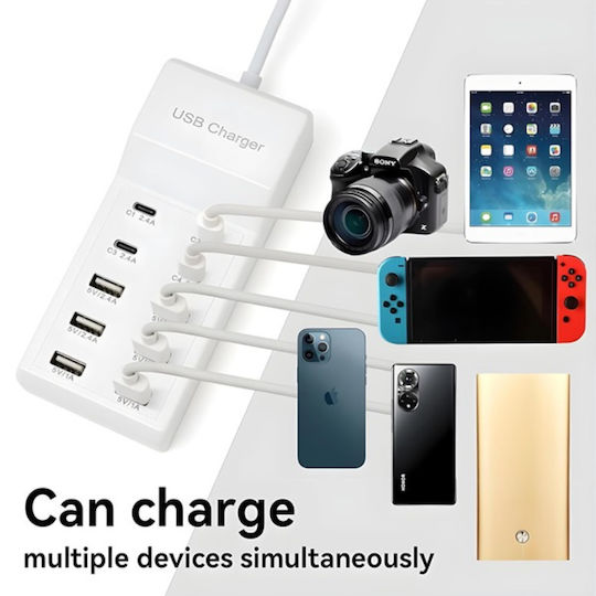 Treqa Charging Stand with 6 USB-A Ports and 4 USB-C Ports Power Delivery in White color (CH-650)