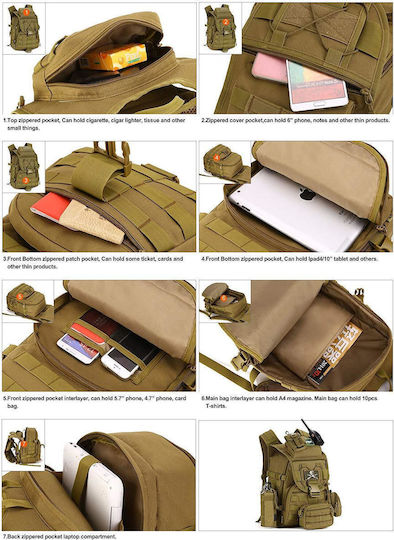 Heavy Duty Military Backpack Backpack Khaki 42lt