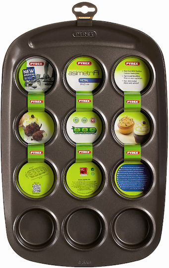 Pyrex Cupcakes/Muffins Baking Pan from Stainless Steel 12 Slots 38x25.5x3.5cm