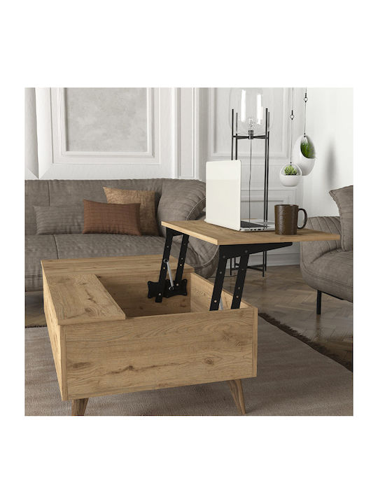 Rectangular Central Coffee Table roy Wooden with Lifting Mechanism Sepet Oak L121xW69xH40cm