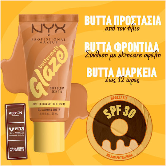 NYX Professional Makeup Buttermelt Glaze Soft Glow Skin Tint Flüssig 04 Almond Butta 30ml