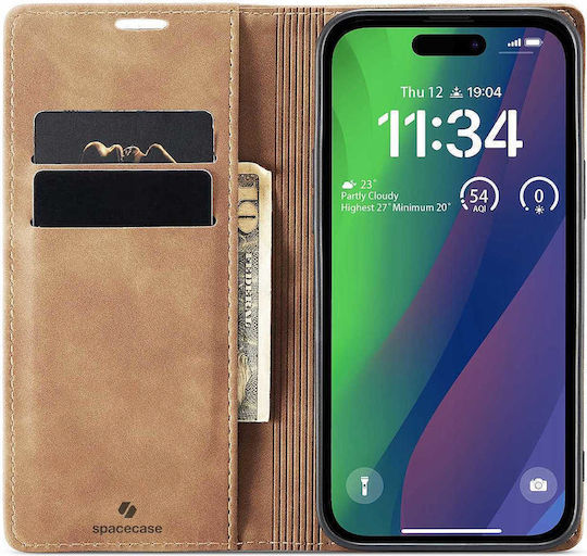 Spacecase Wallet Δερμάτινο / Σιλικόνης Καφέ (iPhone 15)