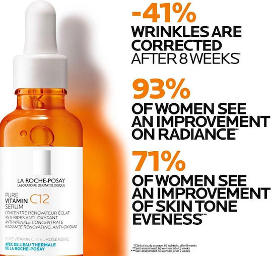 La Roche Posay Pure Vitamin C12 Anti-Aging Serum Gesicht mit Vitamin C & Salicylsäure für Entgiftung & Strahlkraft 30ml