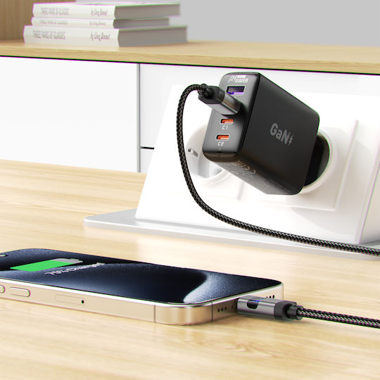 Acefast LED / Geflochten USB 2.0 Kabel USB-C männlich - USB-A 66W Schwarz 1.2m (C15-04)
