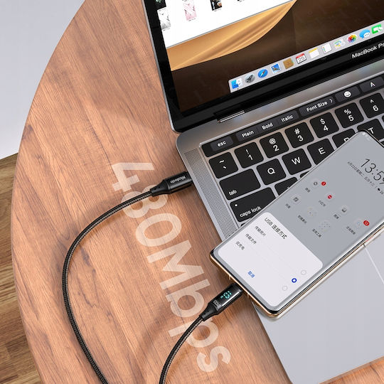 Mcdodo CA-1100 Braided / LED USB 2.0 Cable USB-C male - USB-C 100W PD Μαύρο 1.2m CA-1100