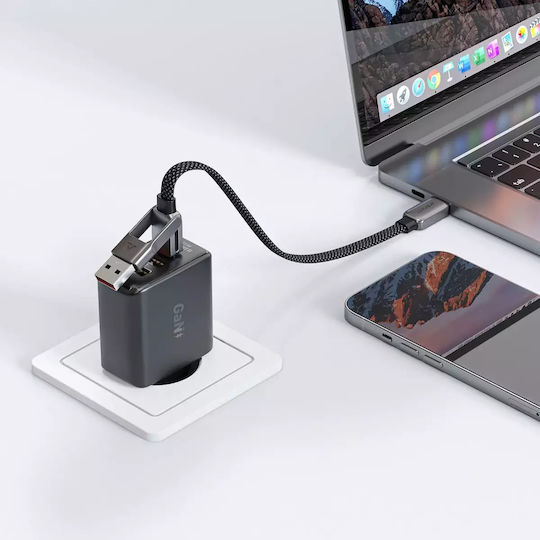 Acefast USB 2.0 Cable USB-C male - USB-A / USB-C 60W Μαύρο 0.2m C13-05