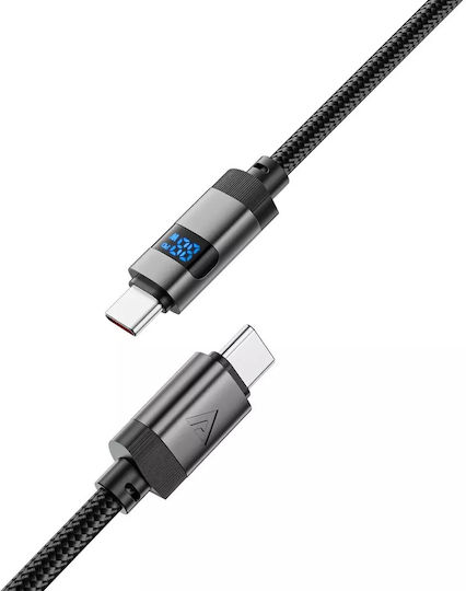 Acefast LED / Braided USB 2.0 Cable USB-C male - USB-C 66W Μαύρο 1.2m C15-03