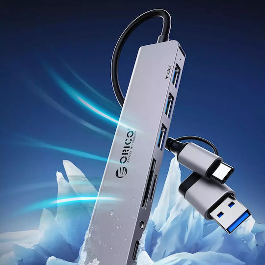 Orico YSA8-U3 USB 2.0 Хъб 10 порта с връзка USB-A / USB-C Сив