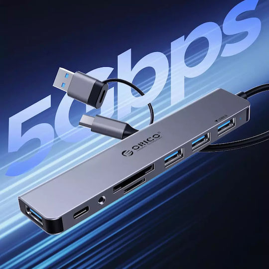 Orico YSA8-U3 USB 2.0 Хъб 10 порта с връзка USB-A / USB-C Сив