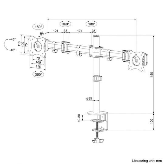 Neomounts Halterung Auf dem Schreibtisch für 2 Monitore bis 27" (NM-D135DSILVER)