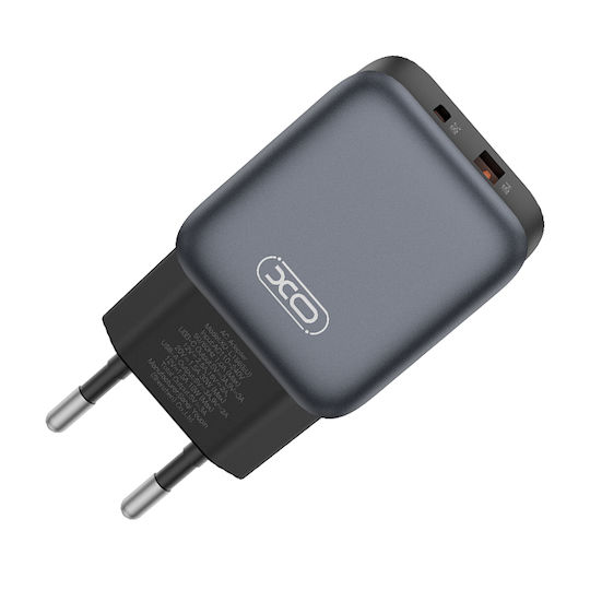 XO Charger Without Cable GaN With USB-A Port and USB-C Port 30W Quick Charge 2.0 / Quick Charge 3.0 Black (L156)
