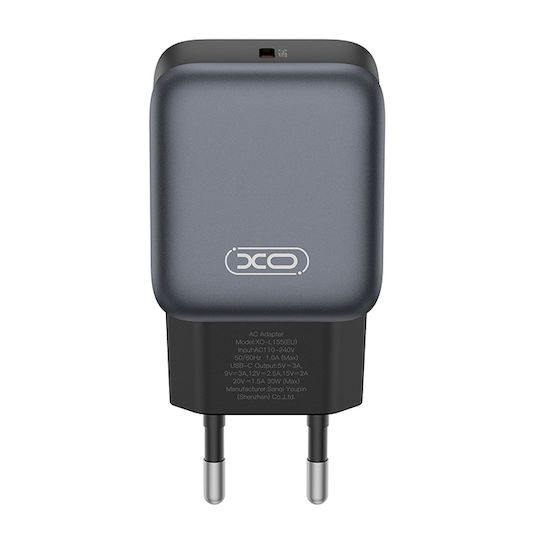 XO Ladegerät ohne Kabel GaN mit USB-C Anschluss 30W Stromlieferung Schwarzs (L155)