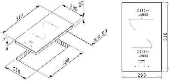 Pyramis PHC32210FMB Domino Plită Ceramică Autonom cu Funcție de Blocare 29x51εκ.