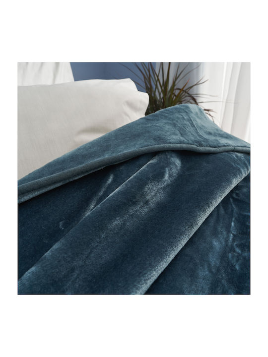 Charalambidis Textiles Κουβέρτα Βελουτέ Μονή 160x220εκ. Πετρόλ