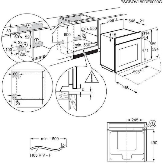 Electrolux Φούρνος άνω Πάγκου 72lt Π59.5εκ. Μαύρος
