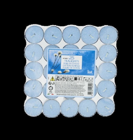 Candil Aromatic Cotton Flowers Scented Tealights in Blue Colour Up to 4 Hours Duration 25 Pieces
