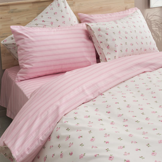 Charalambidis Textiles Άνοιξη Σεντόνι King Size με Λάστιχο 180x200+30εκ. Ροζ