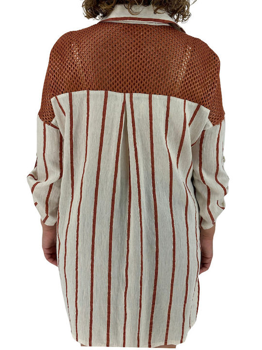 Women's Striped Long Sleeve Shirt Orange