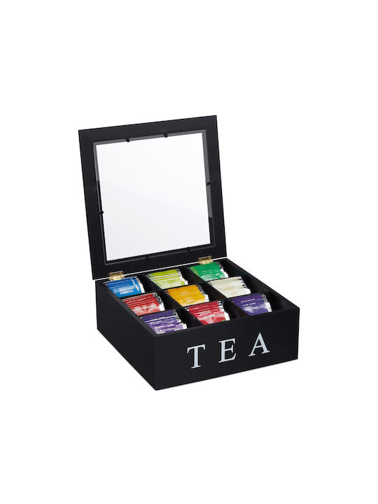 Relaxdays Caseta Pentru Ceai / Cafea Cu Capac Din Lemn Negru 23,5x9x23,5cm