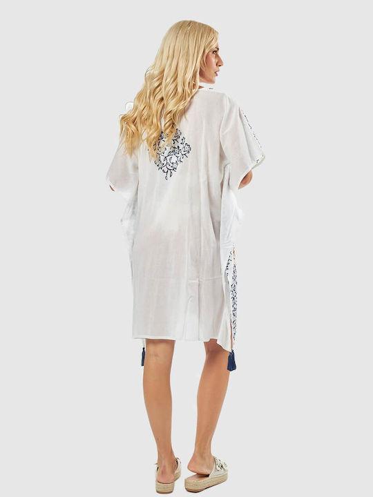 Verde Damen Kaftan Strand Green - White