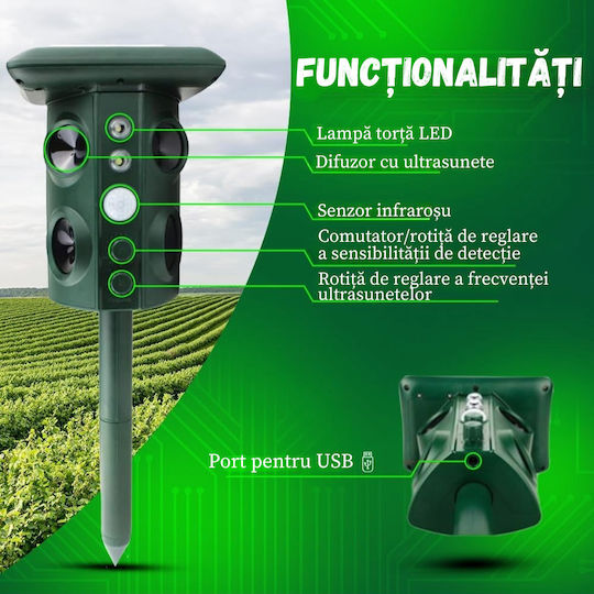 Dispozitiv cu Ultrasunete de Repulsie Șerpi / Rozătoare Solar 200gr