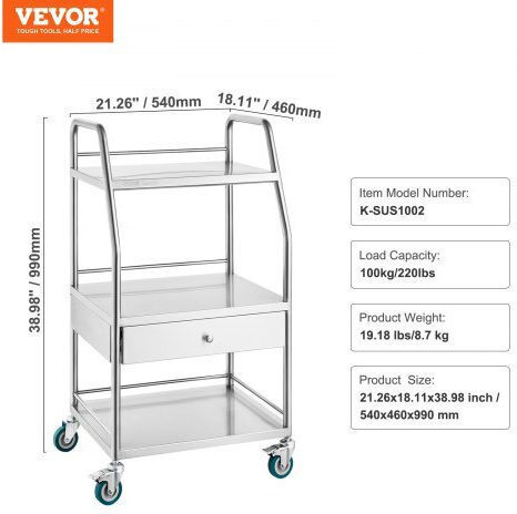 Vevor Τροχήλατο Τραπεζάκι Νοσηλείας SYSST42014303ZTSCV0