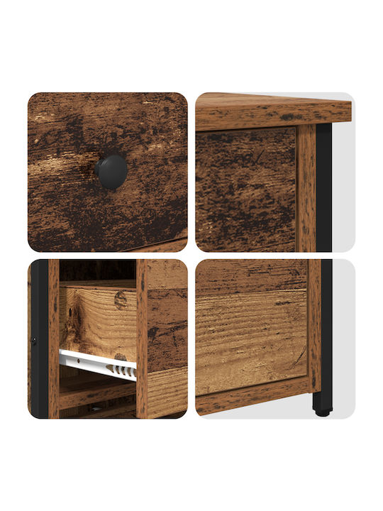 Wooden Bedside Table with Metal Legs Old Wood 40x36x60cm