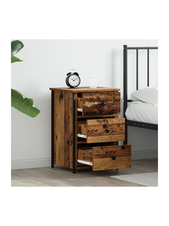 Wooden Bedside Table with Metal Legs Old Wood 40x36x60cm