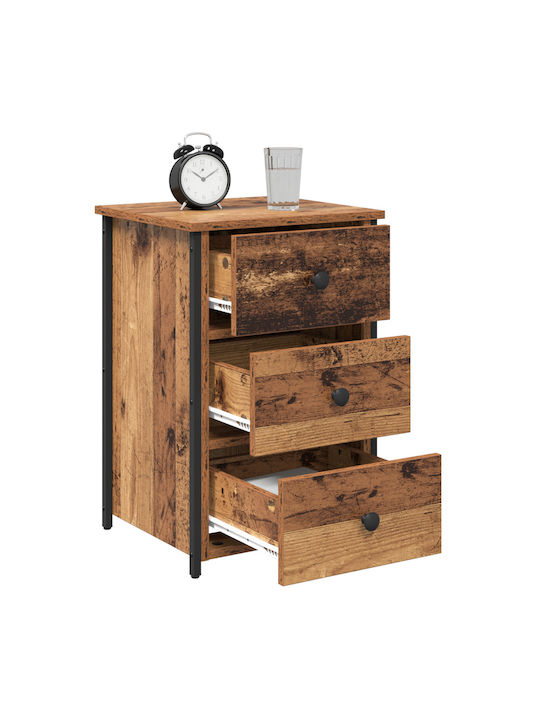 Wooden Bedside Table with Metal Legs Old Wood 40x36x60cm