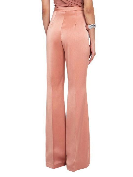 Damen Hoch tailliert Stoff Hose Schlag Salmon