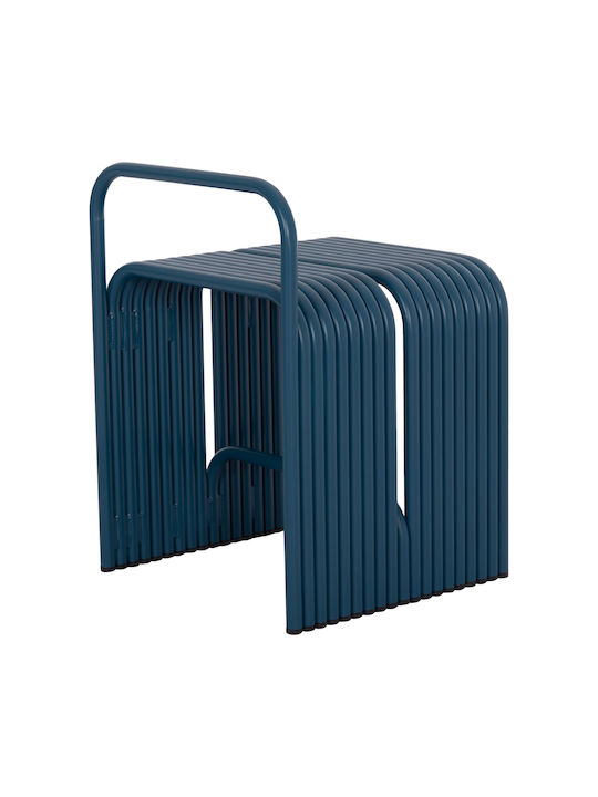 Stool For Living Room with Backrest Metallic Intrepid Blue 40x38x55cm