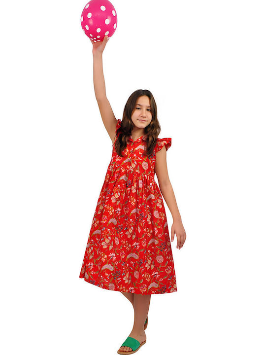 Kinderkleid Ärmellos Blumen Red