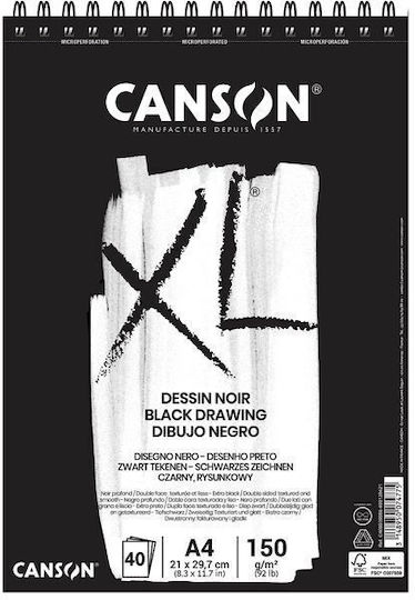 Canson Sketch Pad Dessin Noir A4 29.7x21cm 40 Sheets Black Paper
