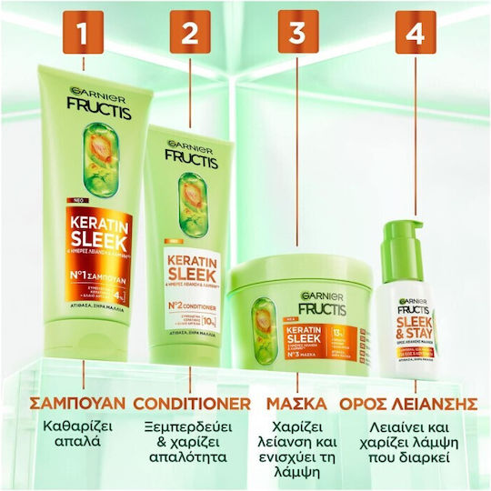 Promo Fructis Keratin Sleek Smoothing & Shine Shampoo 200ml & Keratin Sleek Smoothing & Shine Conditioner 200ml & Keratin Sleek Mask