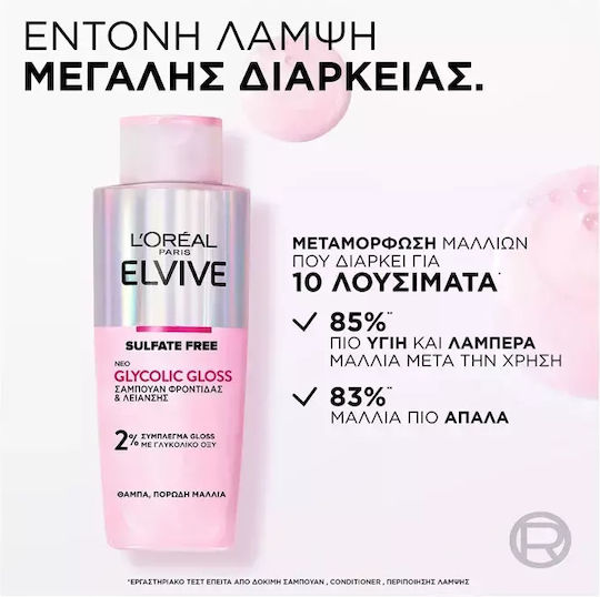 L'Oreal Paris Elvive Glycolic Gloss Hair Care Set for Shine for Frizzy Hair with Shampoo and Mask 2pcs