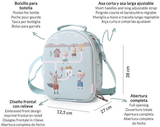 Tutete Kids' Insulated Lunch Bag Handbag Light Blue 18x12x10.5cm