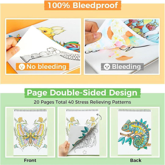 Ohuhu Bleedproof Coloring Book Mandala & Animals
