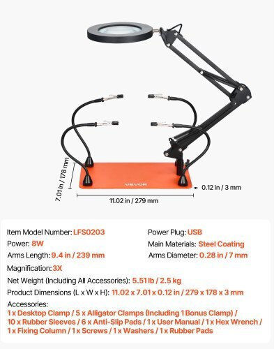 Vevor Magnetic Helping Hands Soldering Station 3x Led Magnifying Lamp 4 Arms