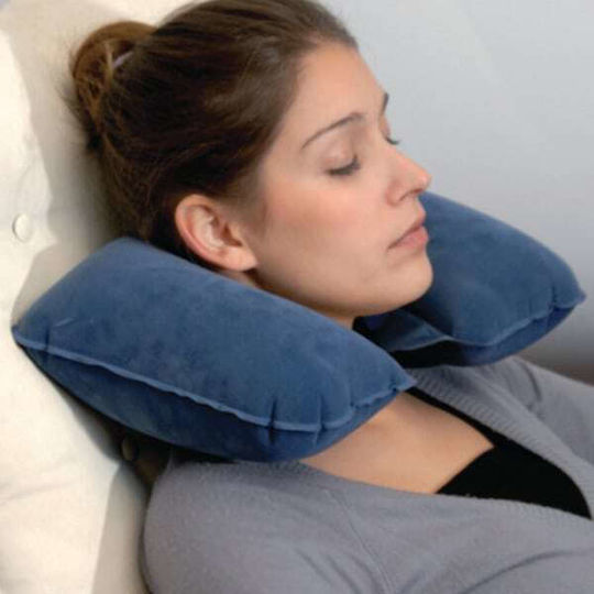 Behrend Inflatable Travel Pillow Travel Set Pillow with Carrying Case Blue