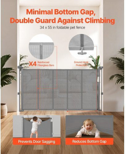Vevor Retractable Baby Gate 870 Mm Tall Extend To 1400 Mm Wide Kids Pets Gray