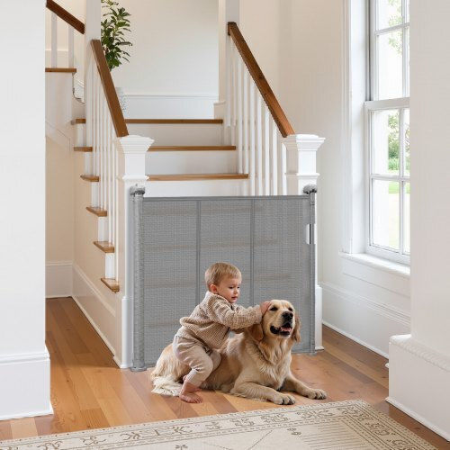 Vevor Retractable Baby Gate 870 Mm Tall Extend To 1400 Mm Wide Kids Pets Gray
