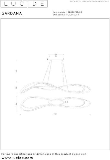 Lucide Lightning Sardana Κρεμαστό Φωτιστικό Χρυσό LED με Θερμό Λευκό Φως