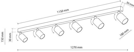 TK Lighting Spot with 6 Lights and with Socket GU10 in White Color